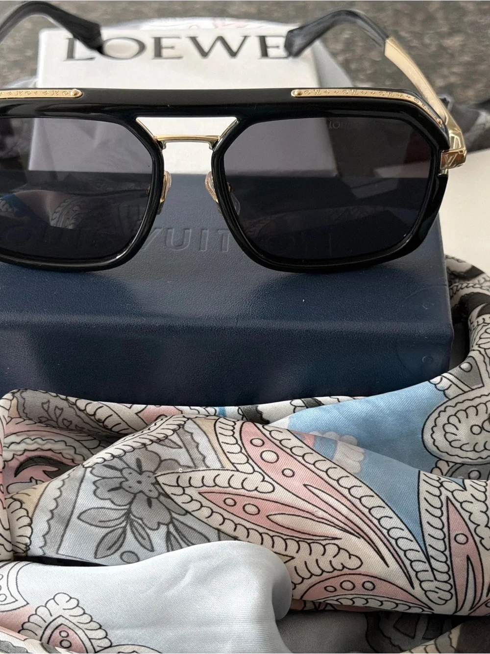 Louis Vuitton Black Sunglasses with Gold Monogram Trim